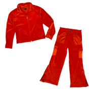 Y2K Orange Velour and Satin Track Suit (S/M)