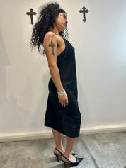 Vintage Black Silk Lace Slip Midi Dress (S)