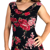 Floral Chiffon Cowl Neck Midi Dress (M)