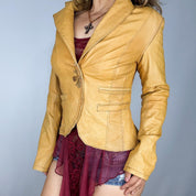 Vintage Mustard Yellow Italian Leather Button Detail Blazer (M)