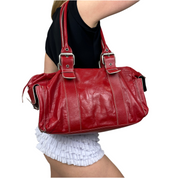 Vintage Red Leather Oversized Shoulder Bag