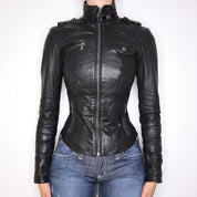 Y2K Sexy Black Italian Leather Moto Jacket (XXS)