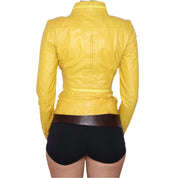 Y2K Sexy Yellow Leather Moto Jacket (XXS)