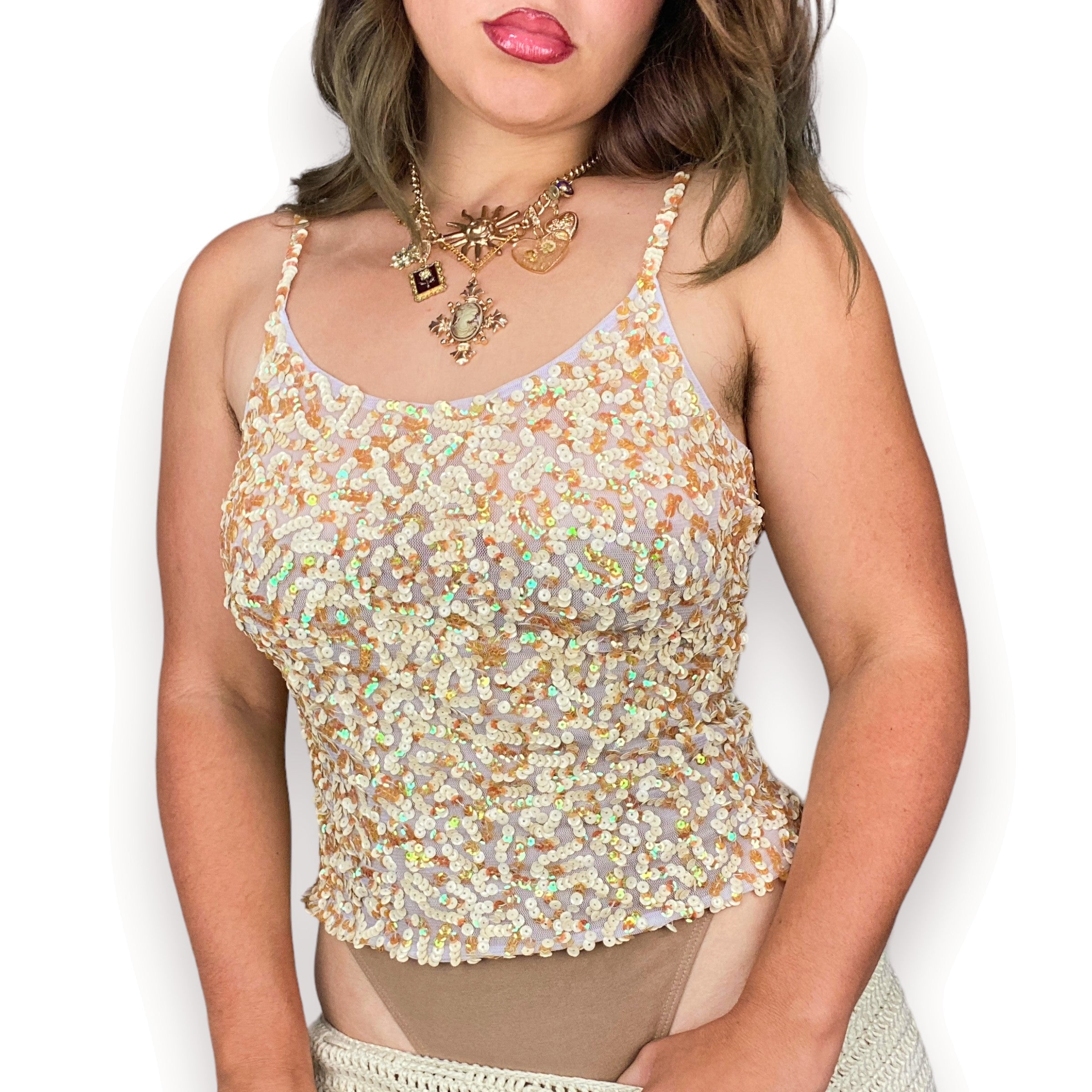 Y2K Mesh Sequin Shimmer Cami (S)