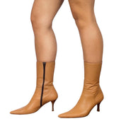 Y2K Tan Leather Stiletto Boots (8)