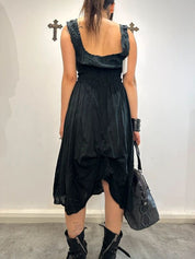 Vintage Italian Cotton Black Milkmaid Dress (S/M)