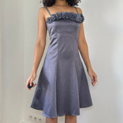 Vintage 90s Grey Satin Midi Dress (XS/S)