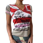 Vintage Euro Café Print Mesh Tee (S)