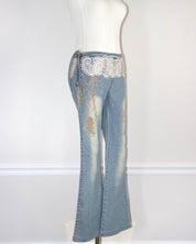 Crochet Beaded Denim Jeans (M)