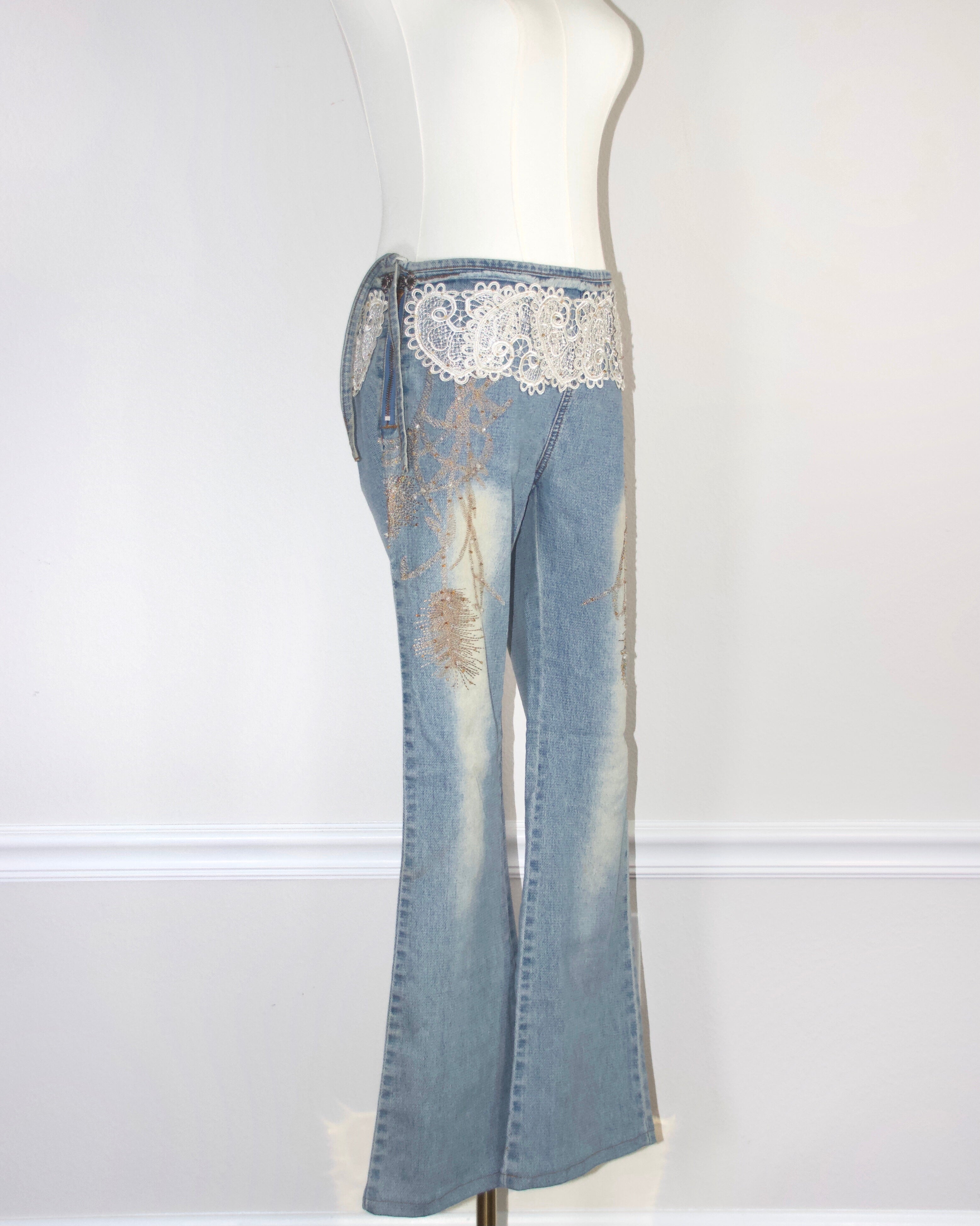 Crochet Beaded Denim Jeans (M)