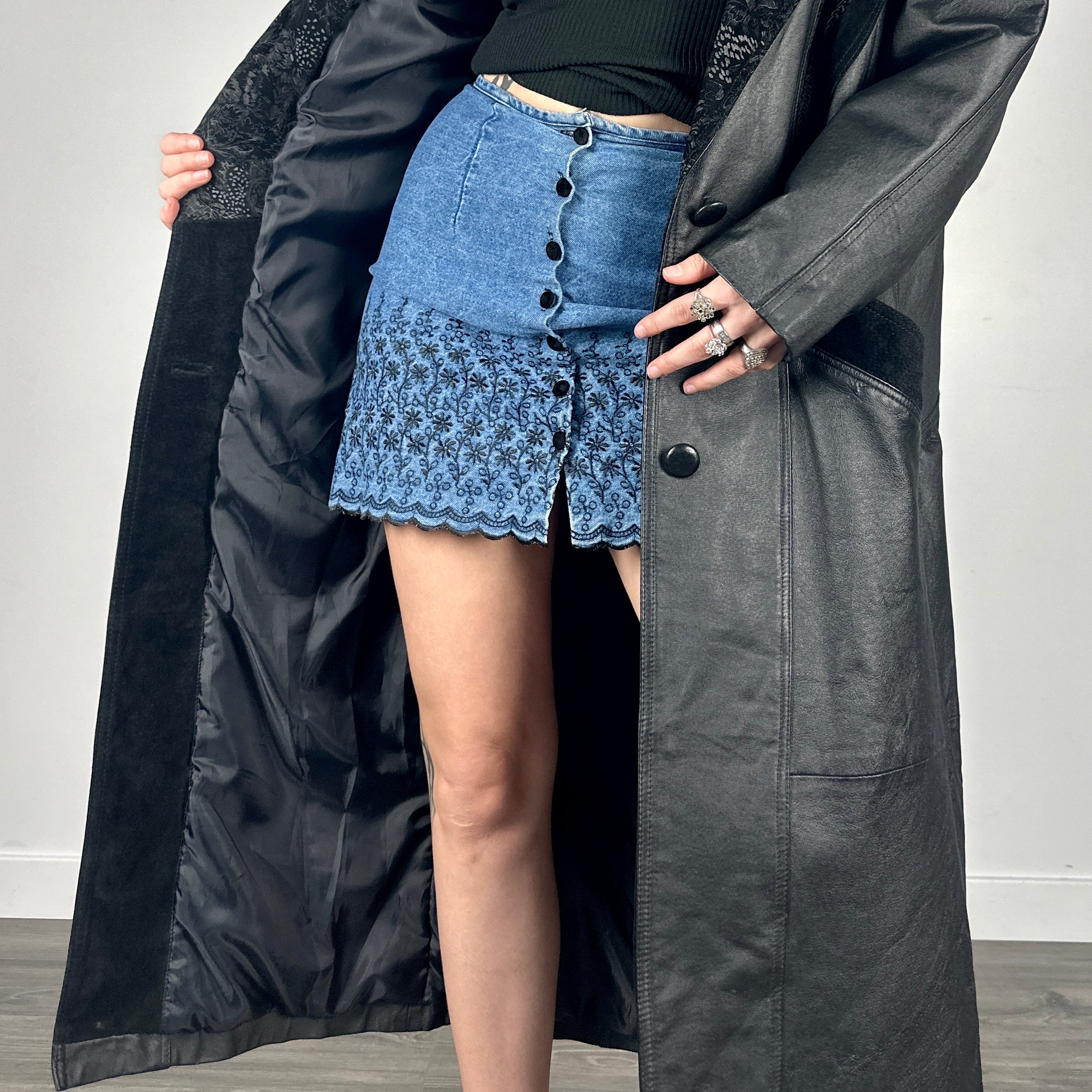 Vintage Leather + Suede Trench Coat (M)