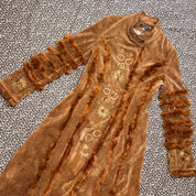 Celestial Embroidered Velvet Genuine Fur Trim Coat (L)