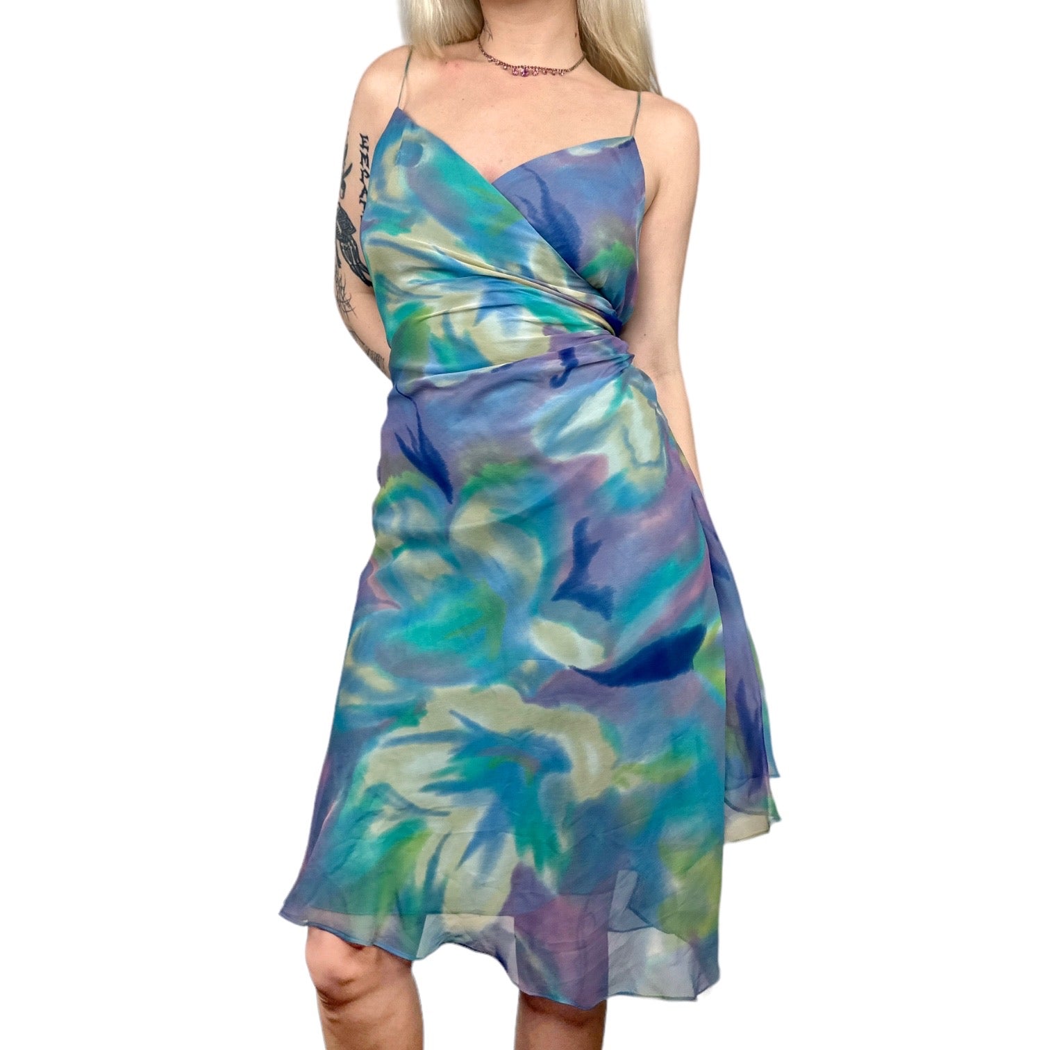 Silk Watercolor Midi Dress (L)