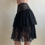 Vintage 90s black lace peplum tiered midi skirt (S)