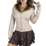 Vintage Faux Fur Collar Cardigan (L)
