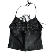 Y2K Jack Daniel’s Western-style black leather fringe halter top (M/L)