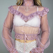 1970s Lavender Lace Ruffle Blouse (S)