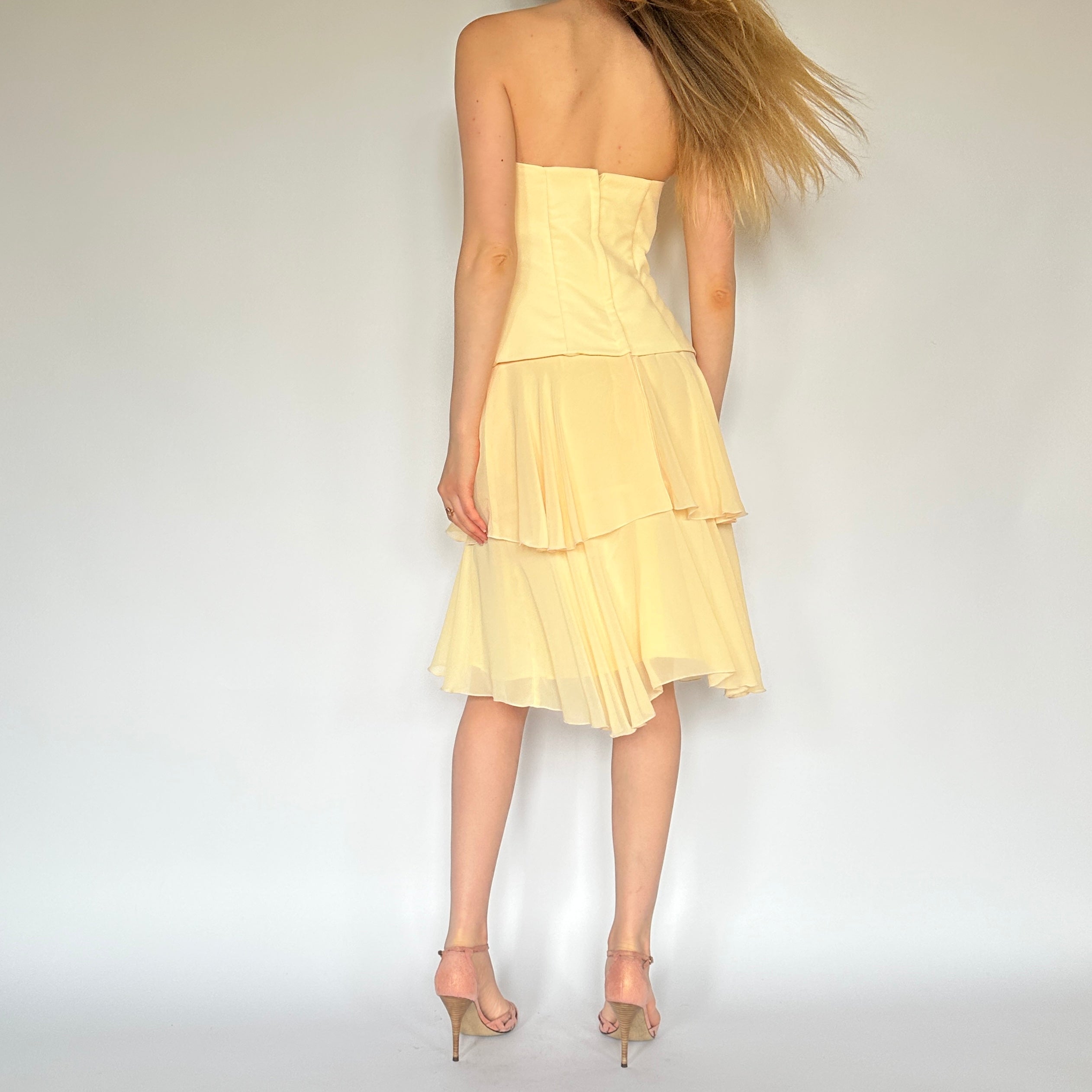 Vintage Butter Yellow Midi Dress (M)