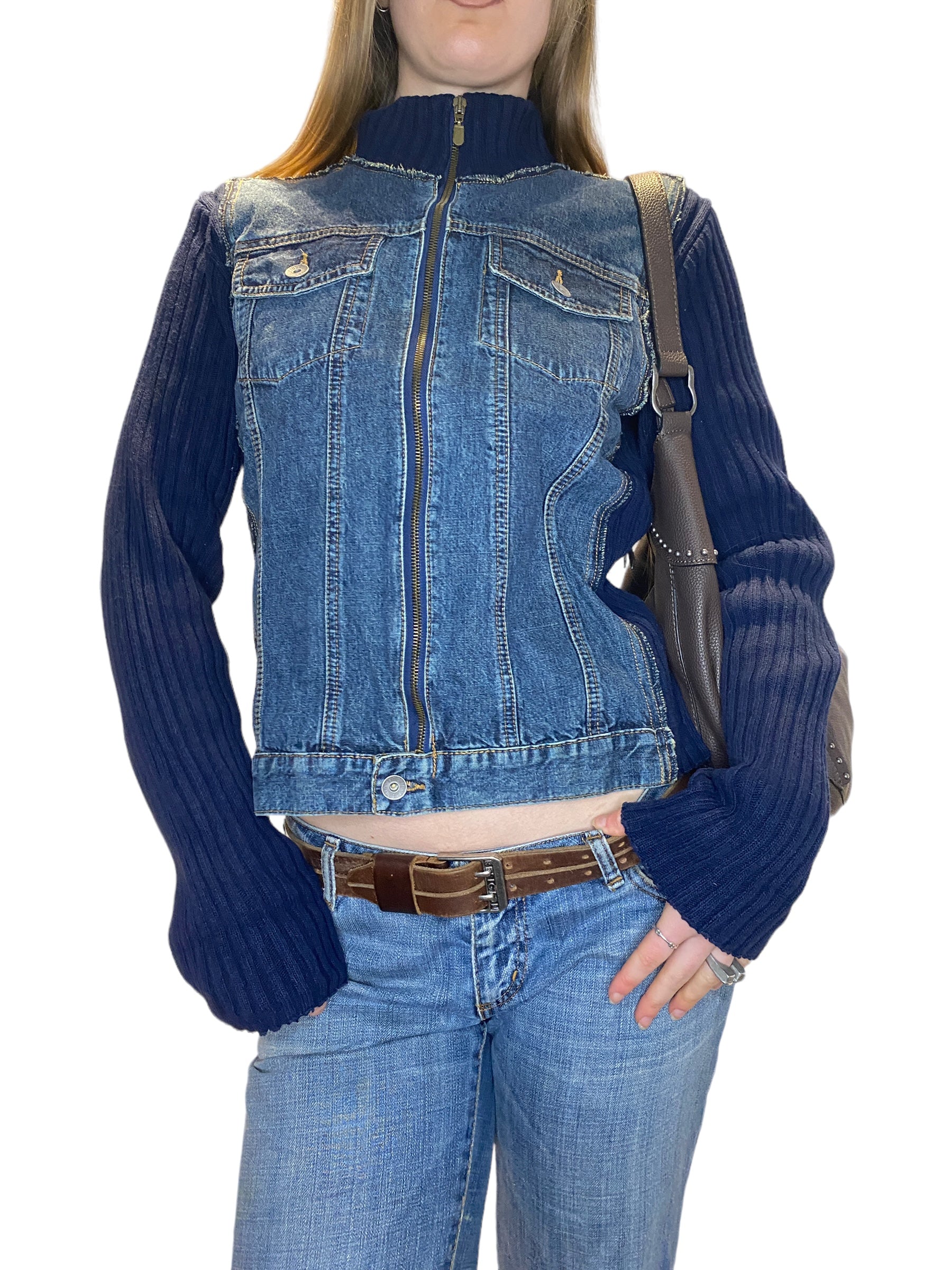 Vintage Denim Zip Up Knit Jumper (M)