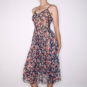 90s Long Sheer Floral Slip Dress (S/M)