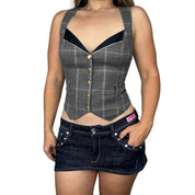 Vintage Guess Grey Plaid Vest (L)