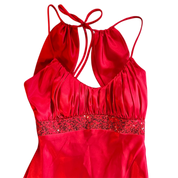 Red Satin Backless Maxi Dress (S)