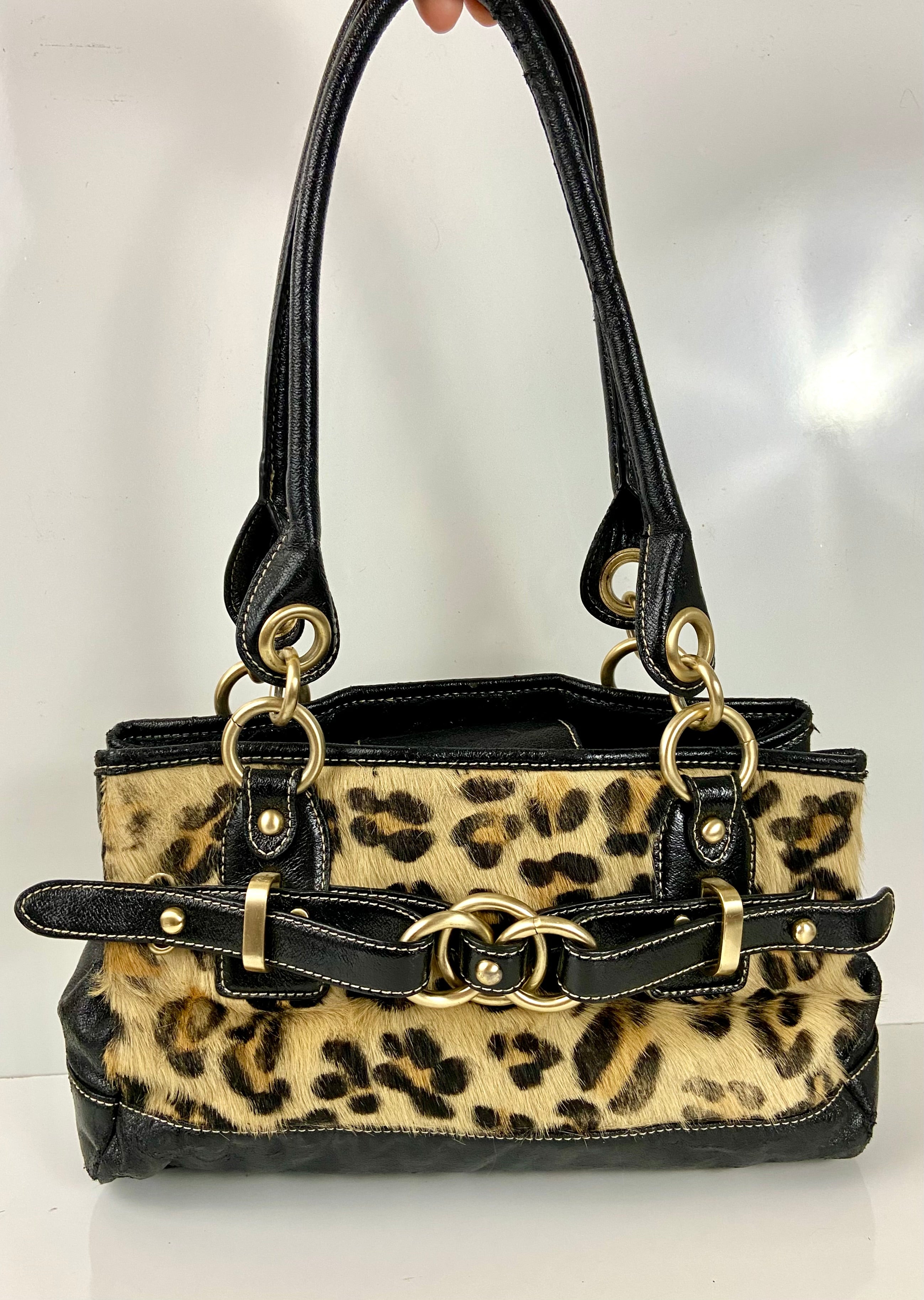 Leopard Pony Hair and Leather Shoulder Bag