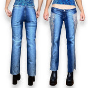 2000s Fishnet Cutout Flare Jeans (XS)