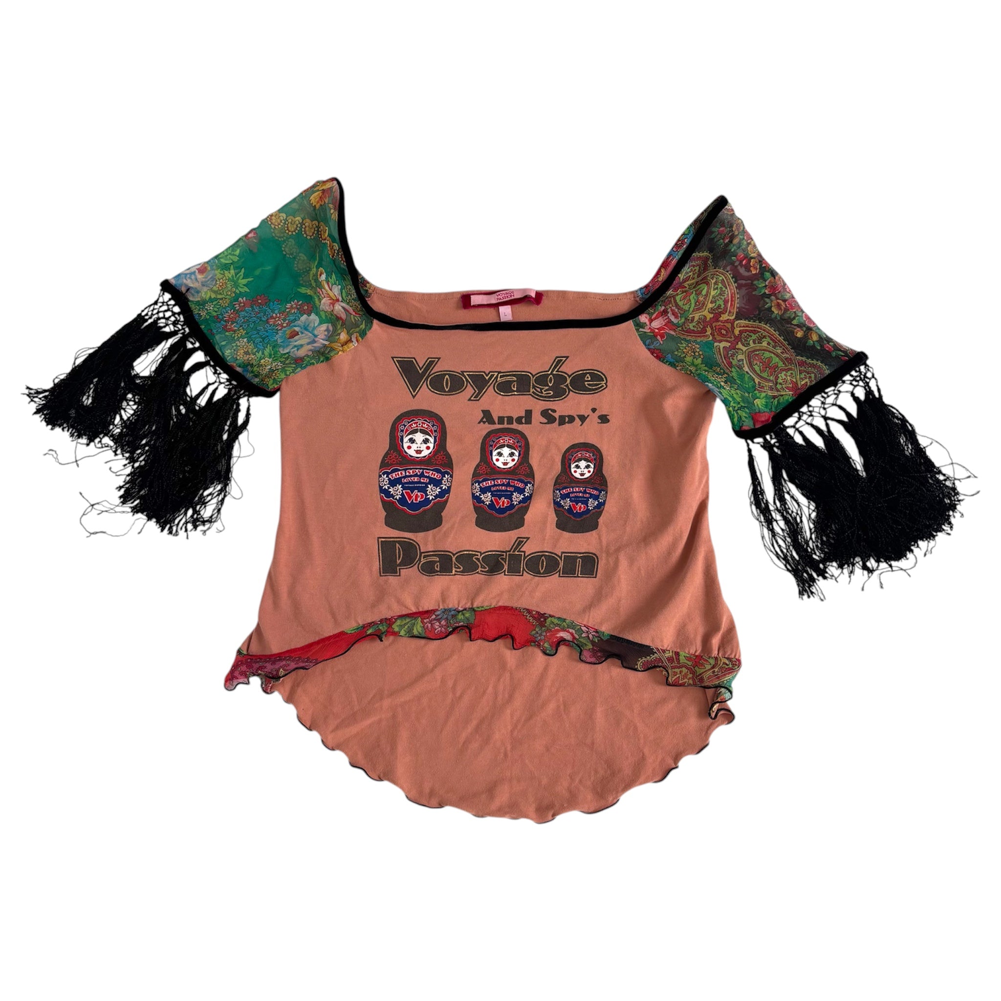 Italian Russian Doll Top with Silk Fringe Sleeves (M)