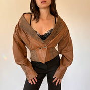 80s Cognac & Leopard Leather Jacket (M)