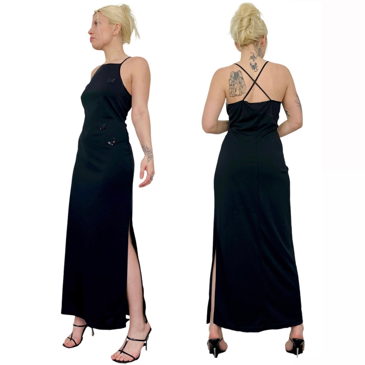 90s Butterfly Beaded Maxi Dress (M)