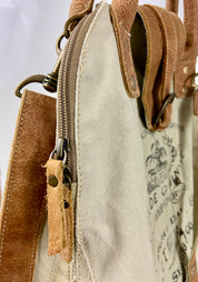 Myra Bag Upcycled Gerster Shoulder Bag Leather Canvas Accents Crossbody Strap
