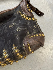 Vintage Just Cavalli Black Studded Gothic Brasswear Shoulder Bag