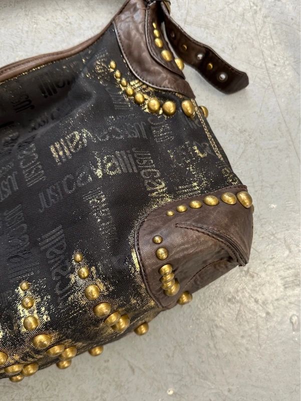 Vintage Just Cavalli Black Studded Gothic Brasswear Shoulder Bag