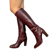 70s Burgundy Leather Knee-High Boots (9.5)