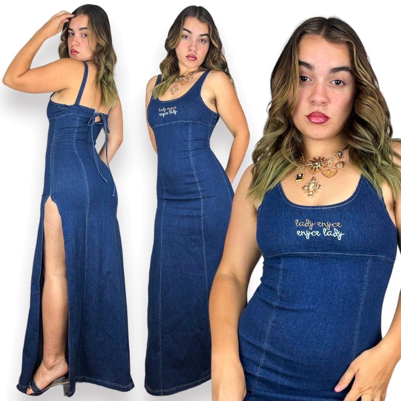 Y2K Sexy Denim Maxi Dress (S)