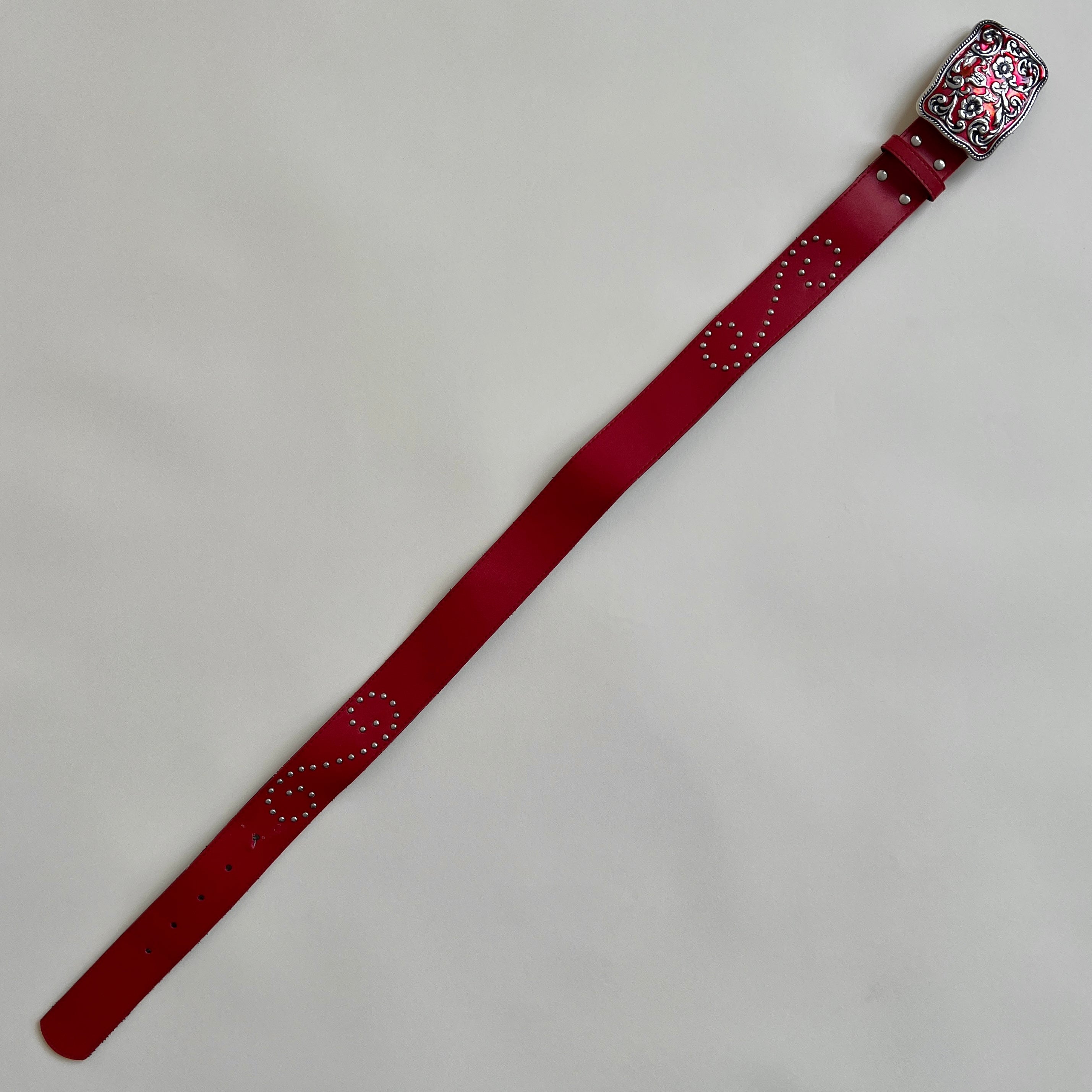 Red & silver faux leather belt