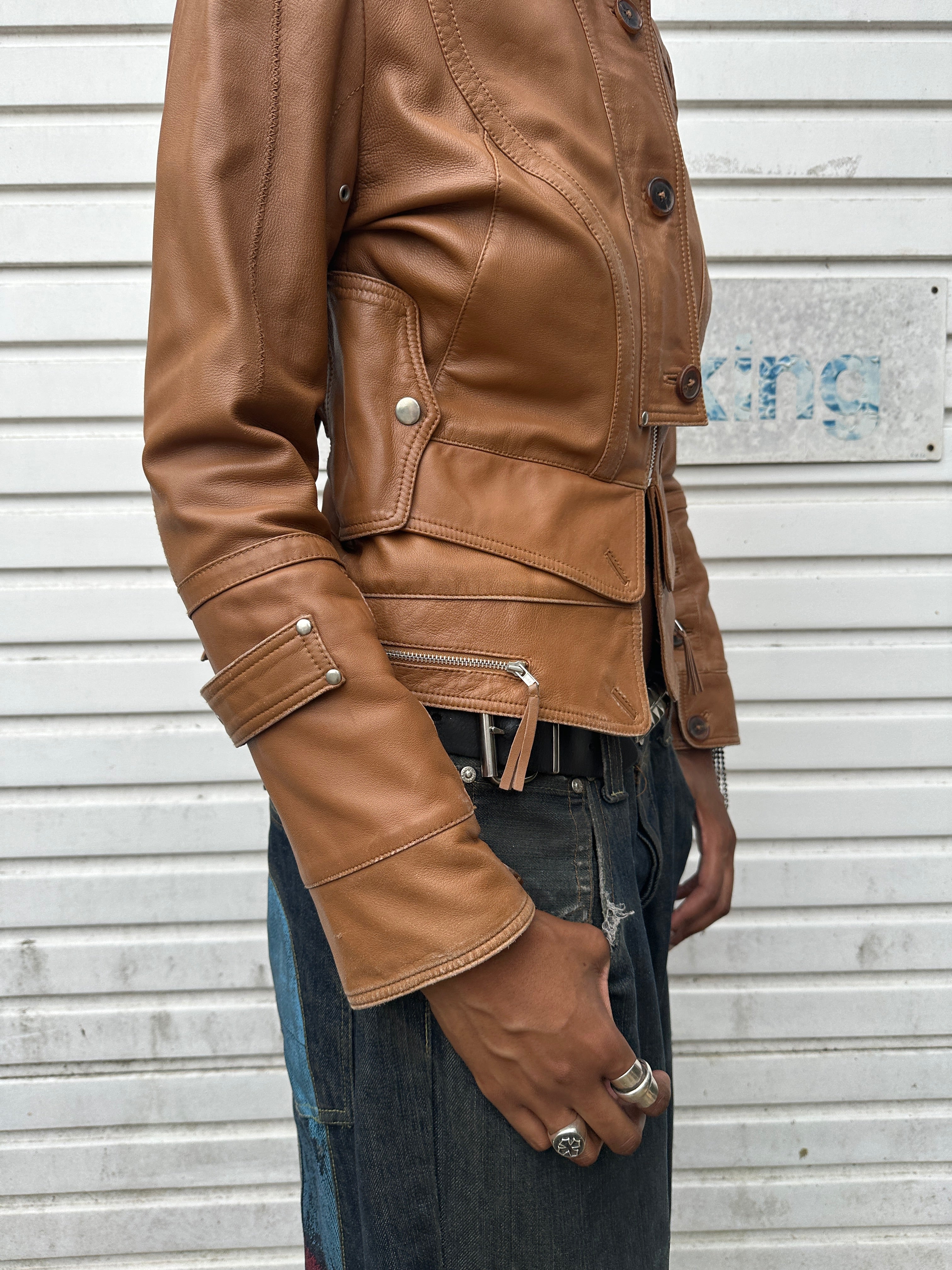 Vintage Brown Buckle Italian Leather Jacket (S)