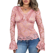 Vintage Blush Lace Bell Sleeve Blouse (S)