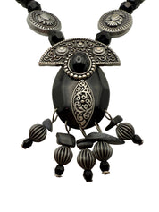 Antique Silver Black Beaded Necklace Set