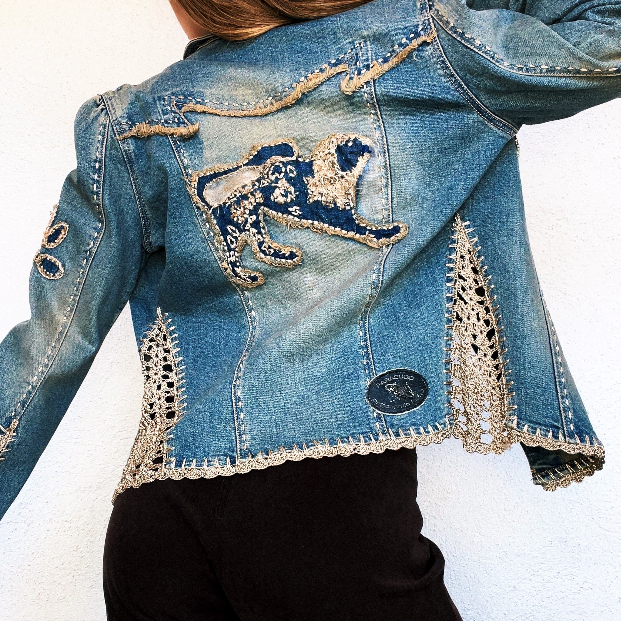 Vintage Crochet Denim Jacket (S/M)