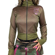 Y2K Army Green & Pink Varsity Zip Up (S)