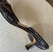 Manolo Blahnik Gunmetal Black Alligator Kitten Heels (10)