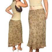 Vintage Lace Print Silk Midi Skirt (L)
