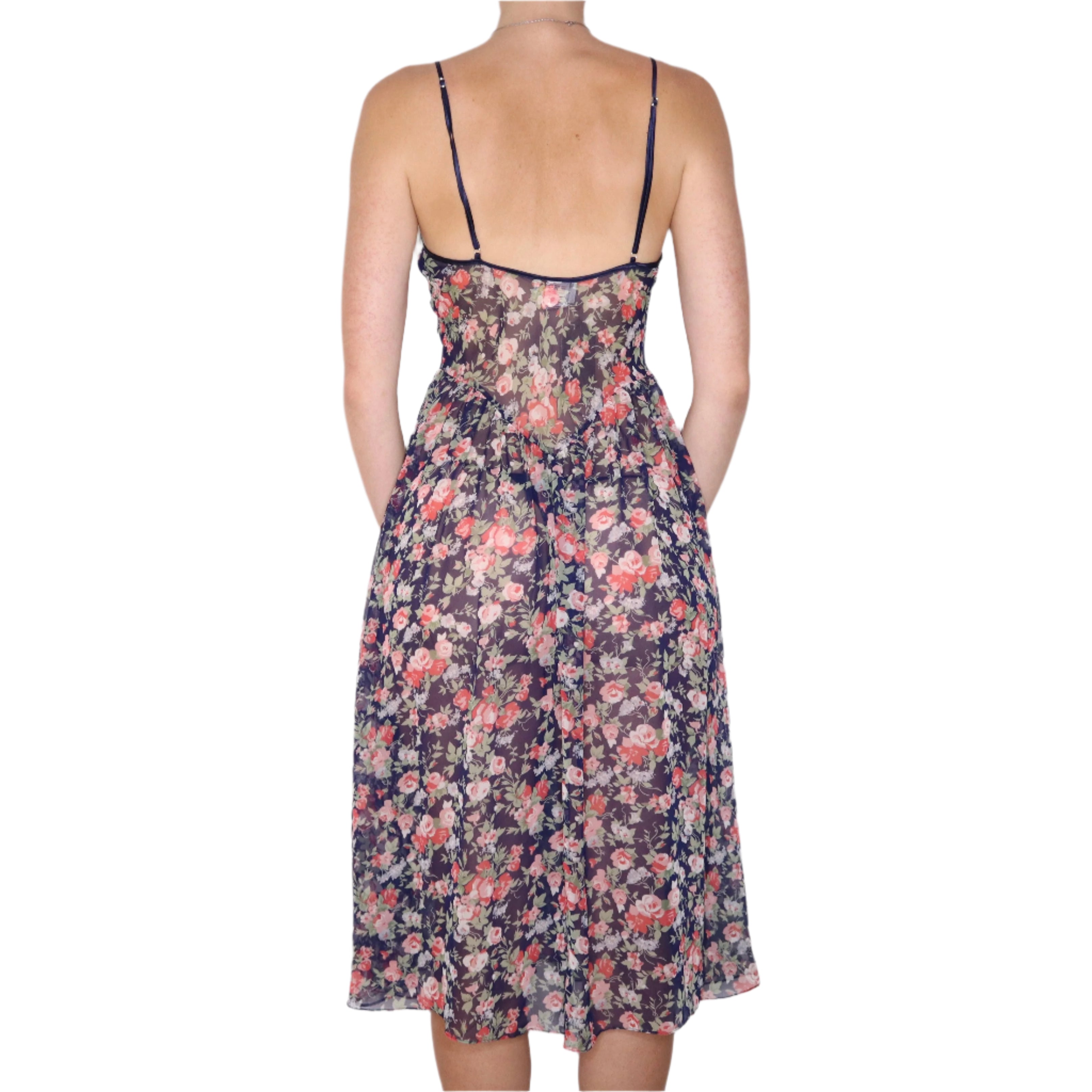 90s Long Sheer Floral Slip Dress (S/M)