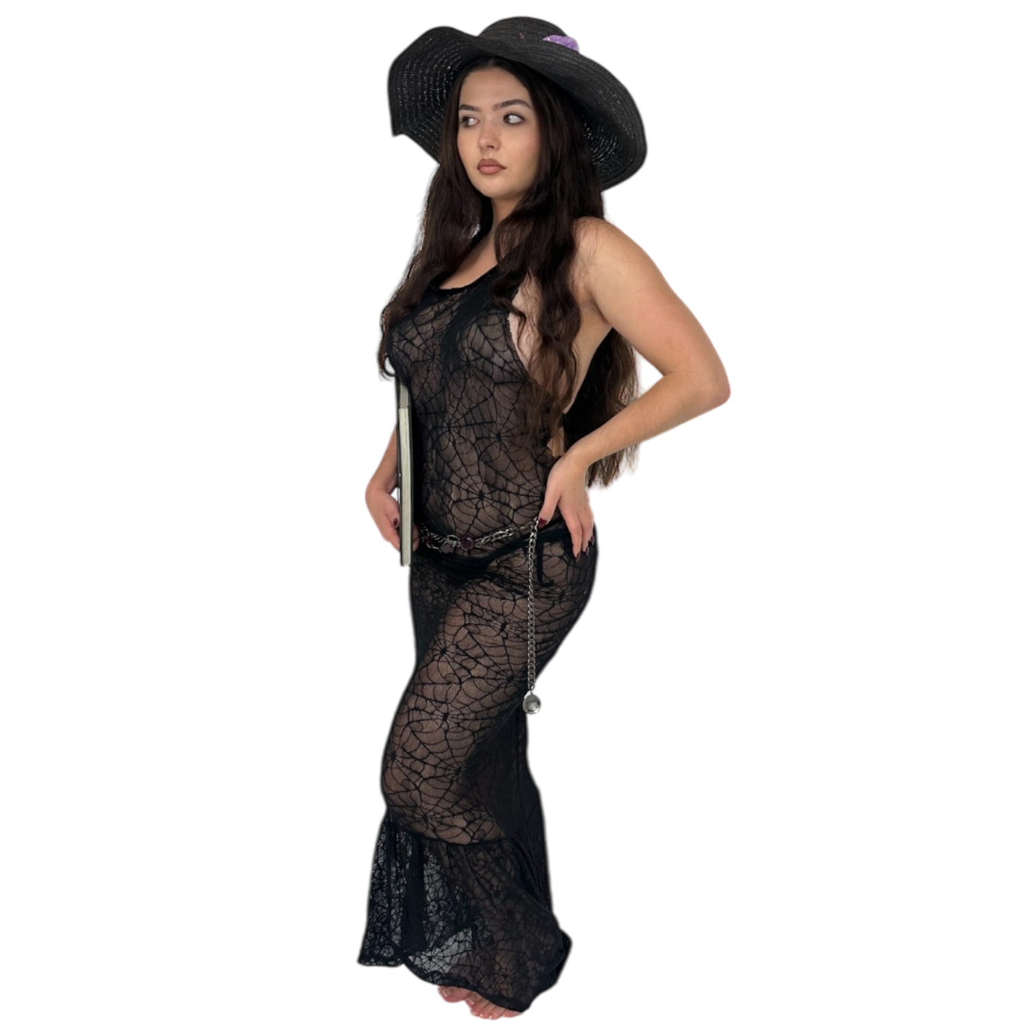 Spiderweb Sheer Maxi Dress (M)