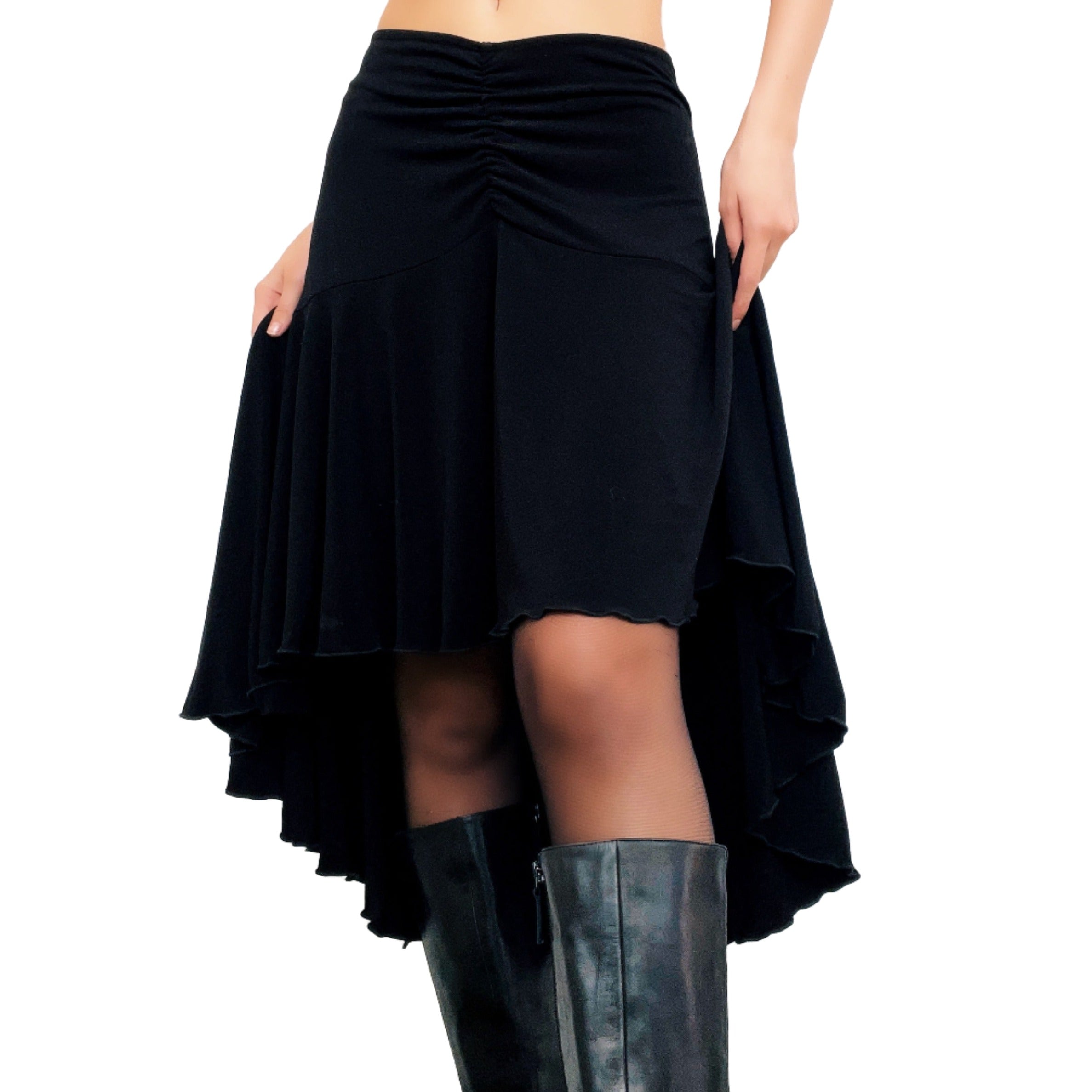 Early 2000s Ruched Black Midi Skirt (M)
