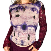 French Y2K Tie Dye Lace Patchwork Long Sleeve (S)