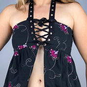 Dark Floral Babydoll Top & Mini Skirt Set (M)