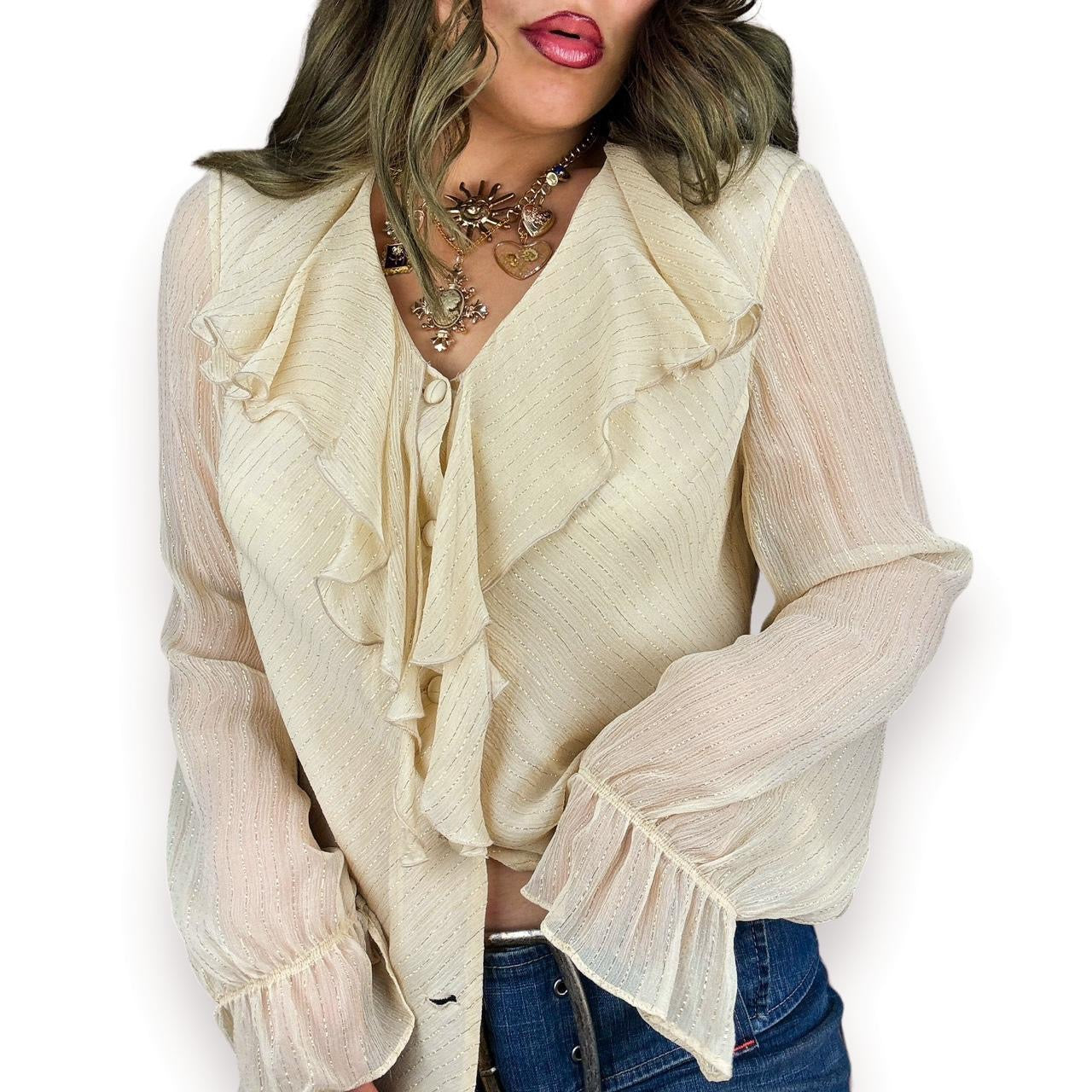 Vintage Champagne Silk Poet’s Blouse (M/L)